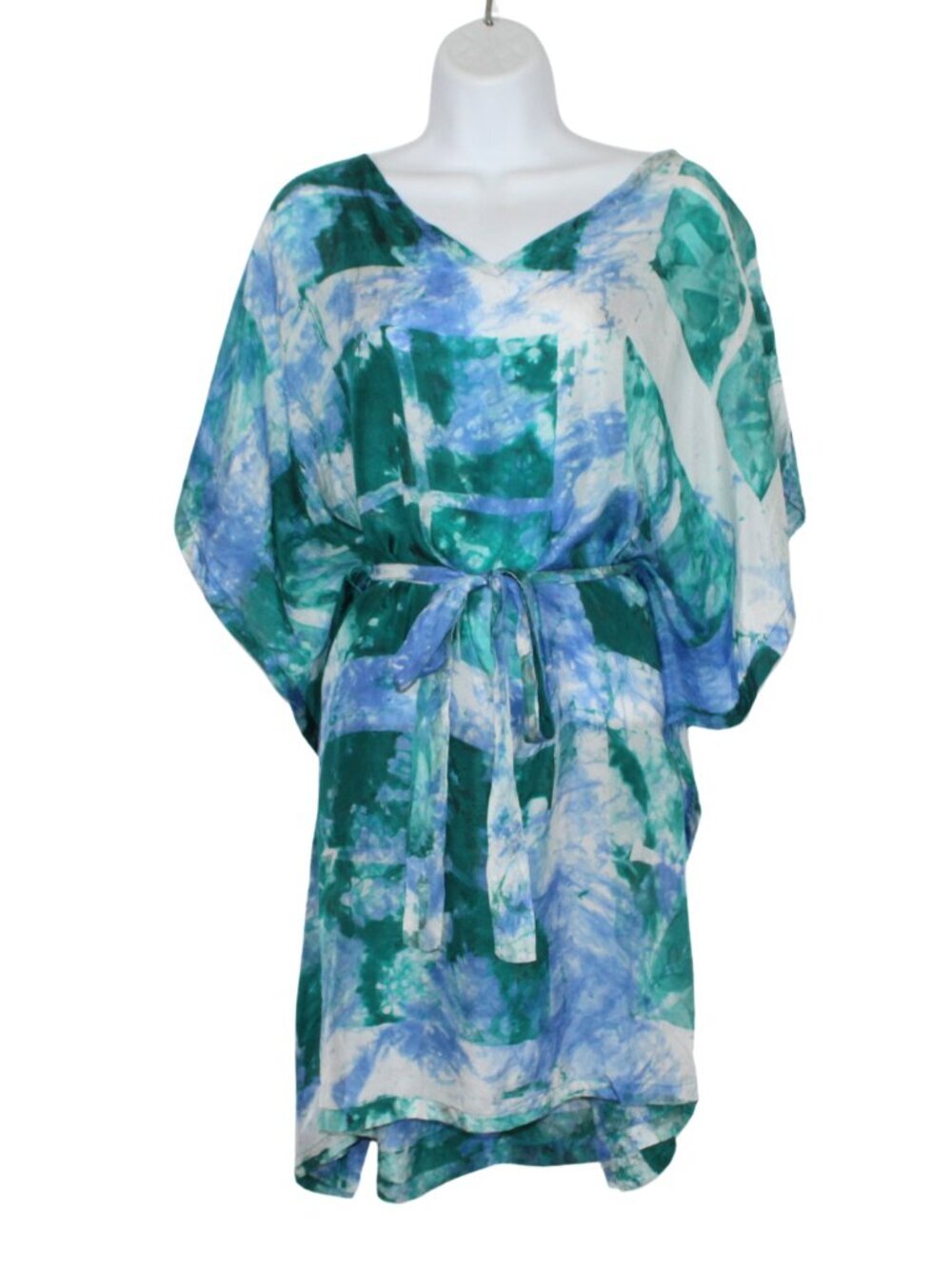 Osei Duro blue silk kaftan dress flowy watercolor beach resort wear mini